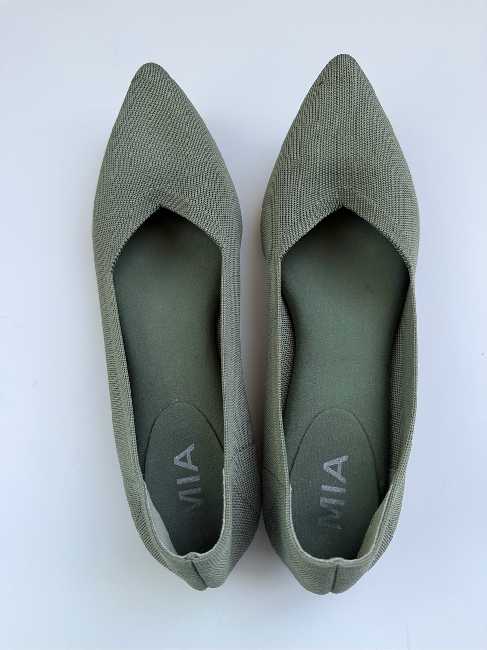 MIA Olive Green Pointed Knit Ballet Flat